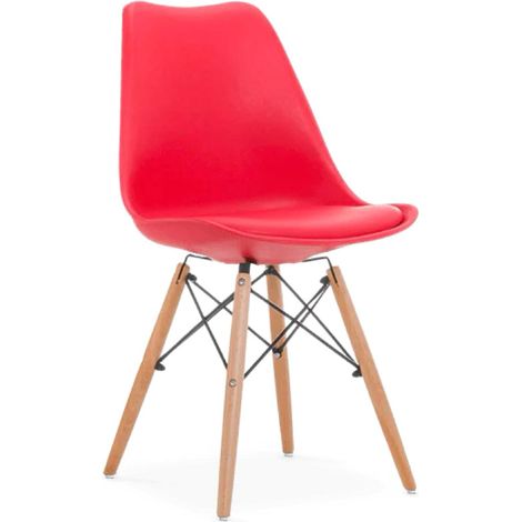 ORION91 Red ATRIA Chair with Padded Faux Leather Seat and Beech Wood Legs, Nordic Style 49x52.5x84 cm, Ergonomic Dining Room Chair for Kitchen, Living Room, Office - SpazioLuzio (1/5)