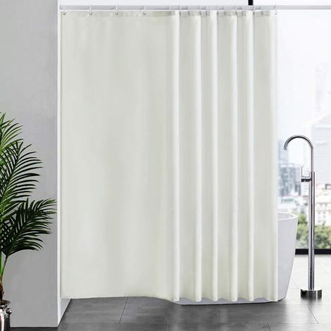 Rideau de douche imperméable, tissu polyester lavable anti-moisissure avec 9 crochets 120x200cm, beige (1/5)
