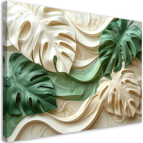 Stampe su Tela, Foglie di monstera verdi in rilievo - 60x40 (1/2)