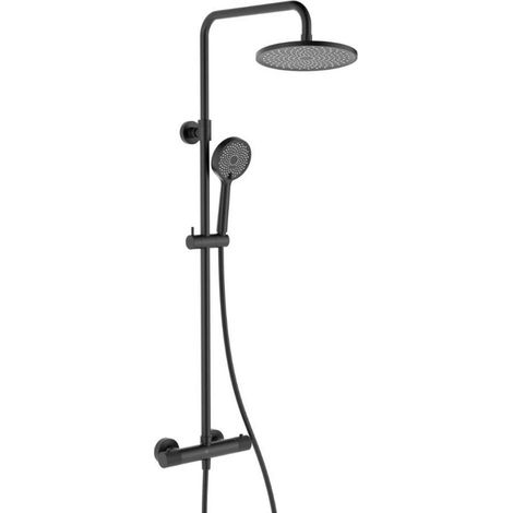 Swiss Aqua Technologies – Colonne de douche thermostatique noir mat – Mitigeur thermostatique avec douchette 3 jets – Douche de tête 230 mm – SATSSTKC