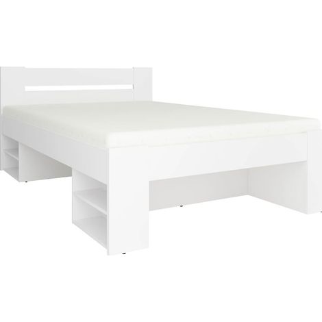 Lit simple 1 place 140 x 200 cm pour enfant avec des étagères de rangement coloris Blanc - Longueur 204,5 x Largeur 145,5 x Hauteur 47,5-85,5 cm (1/2)