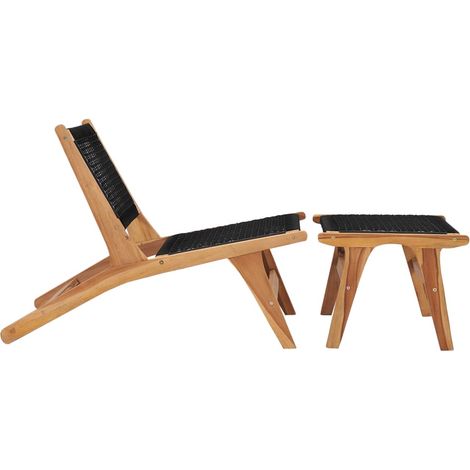 INLIFE Chaise longue avec repose-pied Bois de teck solide et corde (1/5)