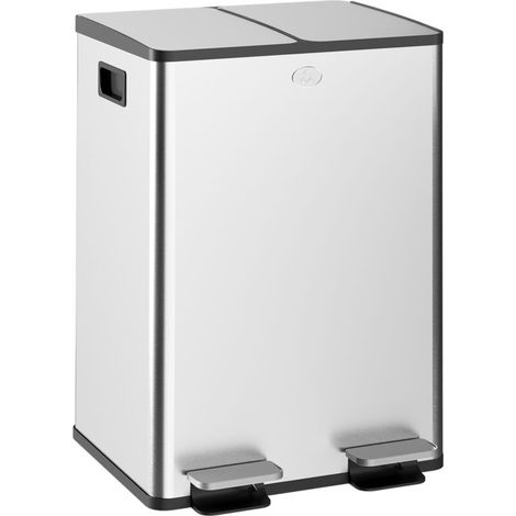 Poubelle de cuisine double, 2 x 28L, 2 couvercles à fermeture douce, seaux intérieurs amovibles et poignées (1/5)