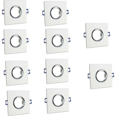Kit 10 Porta faretto ad incasso quadrato per cartongesso a soffitto supporto per faretti foro 60 mm Bianco (1/2)