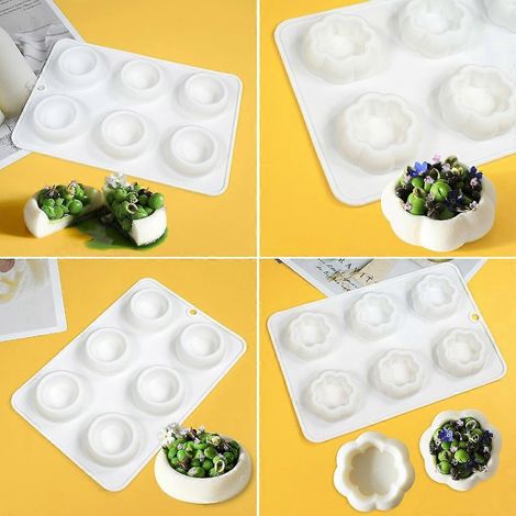 Moule à dessert rond en silicone pour pots de fleurs, moule à pâtisserie rond à 6 cavités. (1/4)