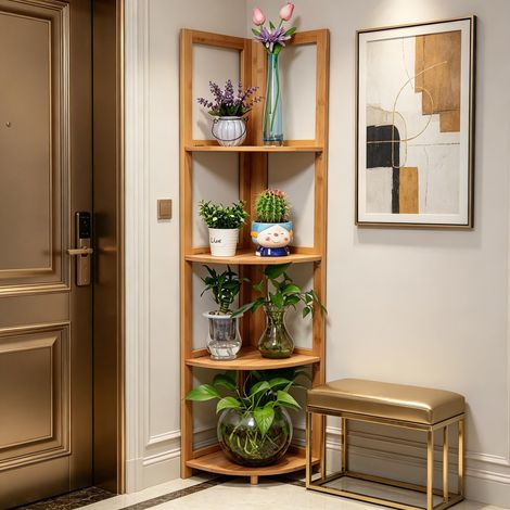 Étagère d’angle pliable 4 niveaux,pour cuisine,couloir,plantes et bibliothèque,design gain de place. (1/4)