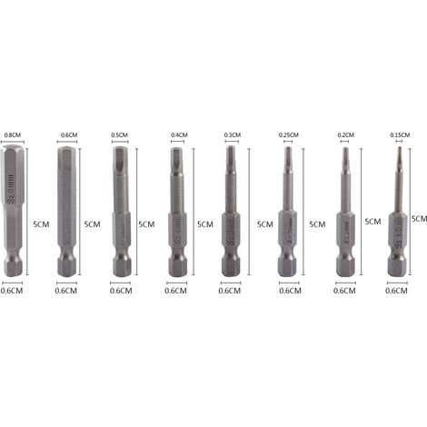 8pcs 50mm 1/4 Inch S2 Hex Shank Magnetic Hex Head Screwdriver Bits H1.5-H8