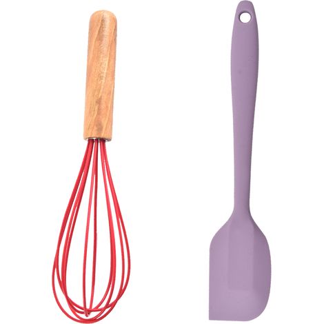 Ensemble Ustensiles Cuisine - Silicone Et Bois De Hêtre - Pour Préparation Alimentaire - Lot De 2 Pièces (1/5)