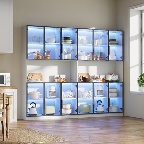 Vitrine haute 240 x 34 x 200 cm avec LED, portes en verre, blanc DESVIAE (1/5)