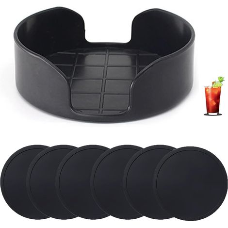 Posavasos redondos de silicona negra de 10 cm (6 unidades) con soporte antideslizante para jarras de cerveza. (1/5)