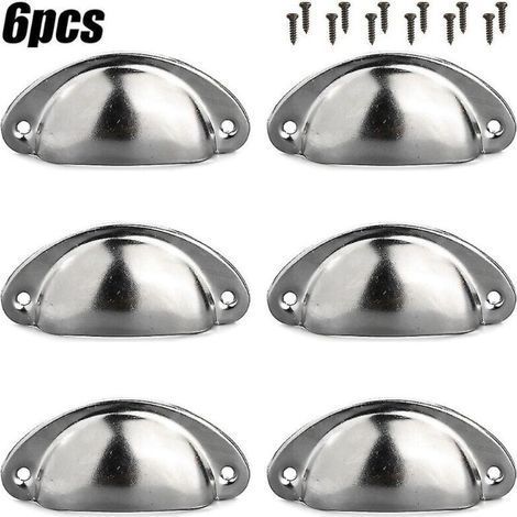6pcs Cup Handles Shell Pull Kitchen Cupboard Cabinet Door Furniture Drawer Knobs Silver (1/4)