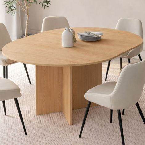 MARTHE mesa de comedor oval extensible 4-8 personas efecto madera de haya 110-150 cm (1/5)