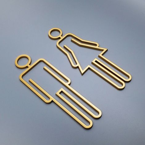 Panneau de toilettes en acrylique doré, logo et inscription « toilettes », panneau de porte de toilettes, panneau de guidage, type A (1/5)