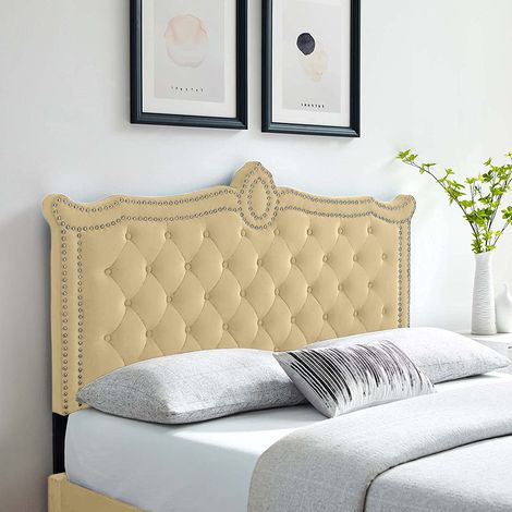 Lika Cream Plush Small Double 26 inch Strutted Headboard (1/2)