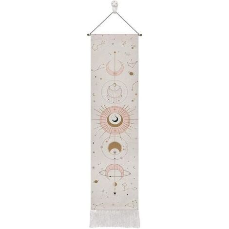 BUNTHAUS Lntyq Tapisserie Bohème, 32,5 x 130 cm Tapisserie de la Lune, Tapisserie Murale, Phase de Lune et Motif de Constellation, avec Tringle de Suspension, Cordon et Crochet, pour Séjour, Chambre