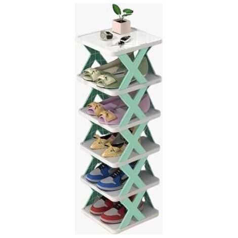 Étagère à chaussures – Organiseur de chaussures à 6 niveaux pour placard étroit, armoire à chaussures peu encombrante pour chambre à coucher, vestiaire, couloir, garage. (Bleu clair) (1/5)