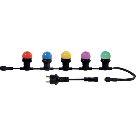 Guirlande Guinguette LED 10m, 10 ampoules, multicouleurs remplaçables E27, 150W, 300 lumens, IP65, connectable - Tibelec (1/5)