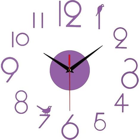 3D Wall Clock Modern DIY Silent Wall Clock Frameless Design Home Decor (Purple) (1/5)