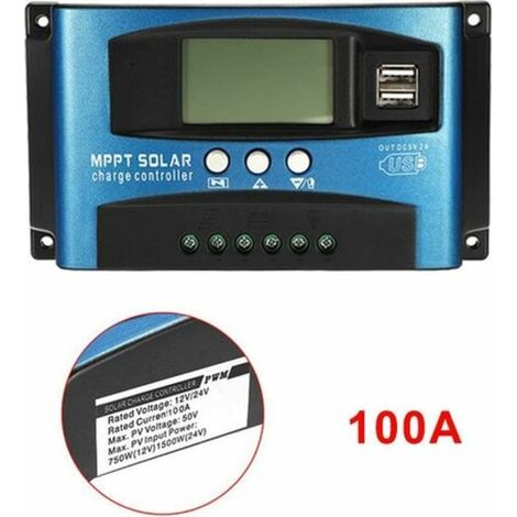 Contrôleur de charge solaire MPPT 100 A 12/24 V, régulateur photovoltaïque avec suivi automatique du point de puissance, gestion de batterie pour installation solaire autonome (1/2)