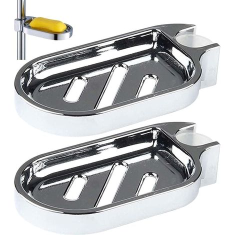 Seifenschale für die Dusche, 2er-Set, elegant und praktisch, verstellbar, für Duschstange, Badezimmer oder Küche, 25 mm, silber. (1/4)