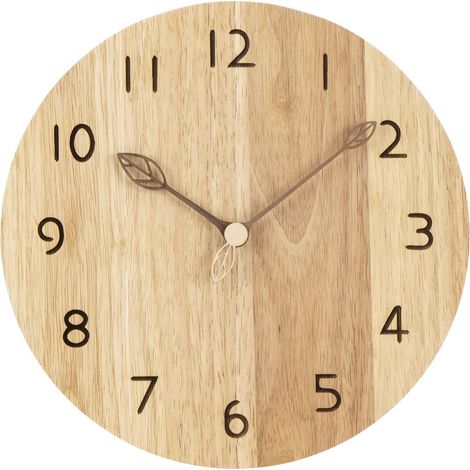 Horloge Murale Bois Naturel Massif Horloge Bois 12 Pouces Mouvement Silencieux sans Bruit Tic-Tac Pendule Murale Style Moderne Simple Salon Chambre Cuisine