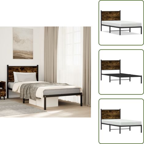Cadre de lit en métal sans matelas chêne fumé 90x190 cm - Cadre De Lit - Lit Double - Lit En Métal - Lit Moderne - Literie (1/5)