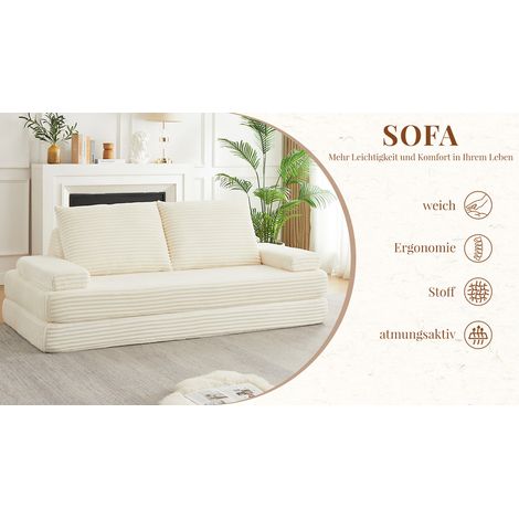 Sofá modular convertible en cama, respaldo triangular ajustable, módulos desplazables, corduroy beige (1/5)