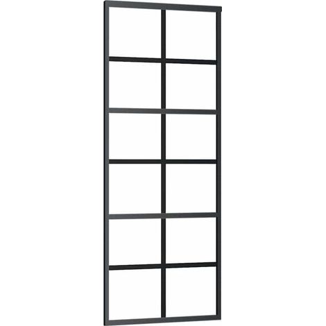 Porte coulissante, verre ESG et alliage d'aluminium, 76 x 205 cm, noir.