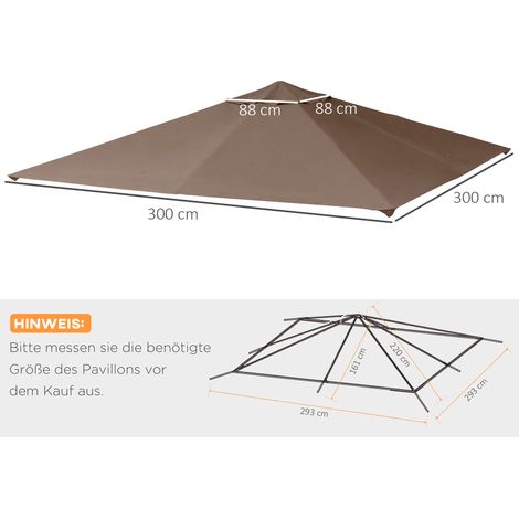 Toiture de remplacement pour tonnelle 2,93 x 2,93 m, bâche/pare-soleil en polyester couleur café, idéale pour jardin et terrasse.