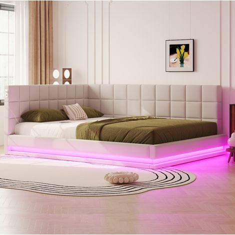 CHICFURN Sofá cama 160x200 cm en lino beige con LED y USB, somier de láminas, sin colchón (1/5)