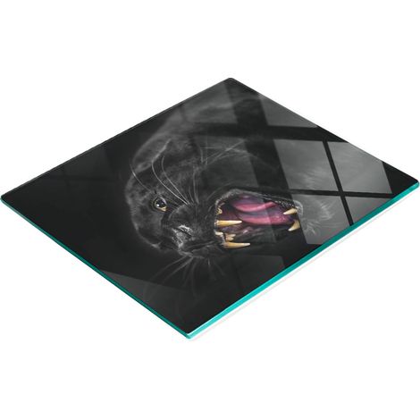 Tablero decorativo multifuncional de vidrio templado con estampado de leopardo negro, 60x52 cm.