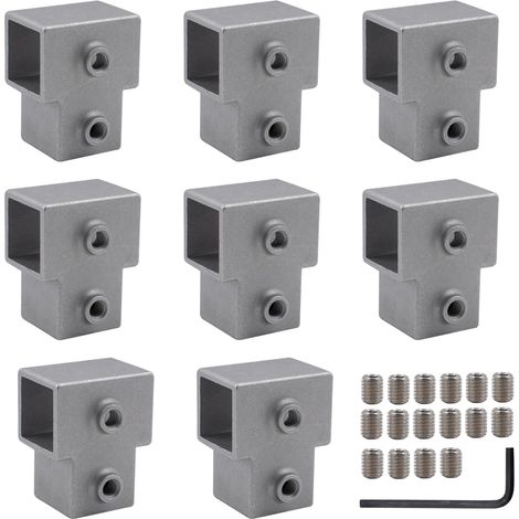 8 pièces Connecteur de tube carré en alliage d'aluminium 3 voies en forme de T pour raccordement de tuyaux 25x25 mm (1/5)