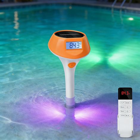 Thermomètre de Piscine Sans Fil Flottant avec Écran Rétroéclairé portée de 100 m Mémoire Max/Min