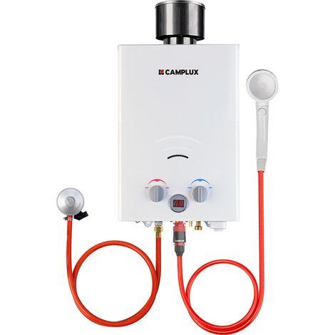 CAMPLUX Chauffe-eau à Gaz de 6L/min Avec Housse de pluie, Chauffe-eau instantanés 11KW au gaz propane/butane - BW158C - 30/37mbar - Blanc (1/5)