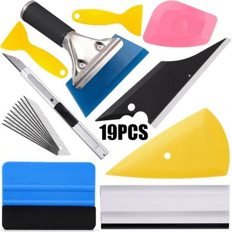 Kit d'outils de film de voiture 19 pièces, outils d'installation de vinyle de film de fenêtre de voiture, outils de film de fenêtre de protection de verre de véhicule: grattoir, coupe-film, etc. (1/5)