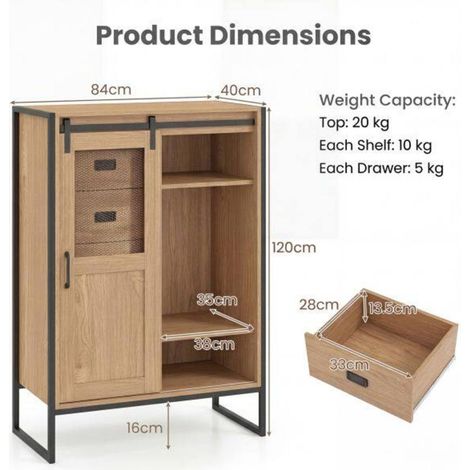 Structure Métal et Bois Rustique Organisation Optimale Meuble Buffet Commode pour Salon Cuisine (1/5)
