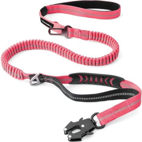 1 - Laisse Tactique - Mousqueton Dégagement Rapide - Nylon Réfléchissant - Double Poignée pour Dressage et Marche - Rose et Noir - 120x180cm (1/5)