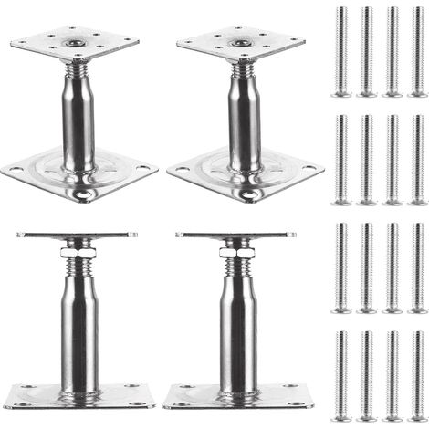 Lot de 4 Pied de poteau réglable, Acier galvanisé, 150-190 mm, Plaque 75x95 mm, Pour terrasse et abri (1/5)