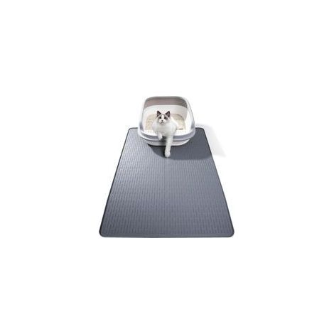 Tapis pour bac à litière – silicone imperméable avec bords surélevés – 71×50 cm – Gris (1/5)