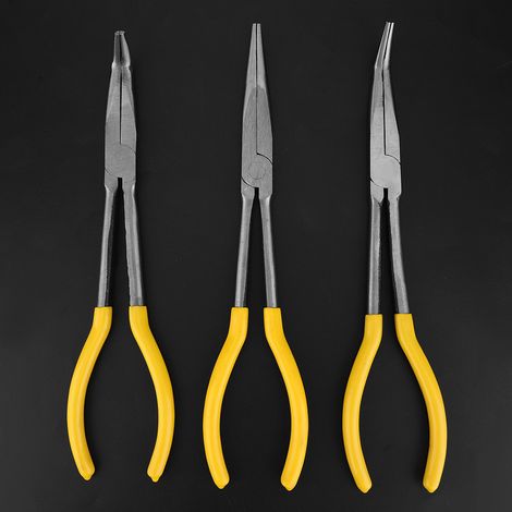 Jeu de 3 pinces mécaniques, 28 cm de long, avec angles de pliage de 45° et 90°, pointe droite et longue, en acier au carbone (1/5)