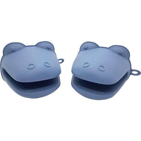 BRAVIX Lot de 2 mitaines en silicone au design crocodile, gant de four résistant à la chaleur, poignée en silicone antidérapante, lot de 2 (bleu foncé) (1/3)