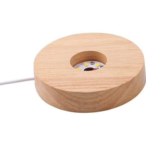 Pyramide En Bois - Base Ronde 8 cm Avec Éclairage Cristal Gradient 7 Couleurs - Pour Méditation Et Décoration Intérieure (1/5)