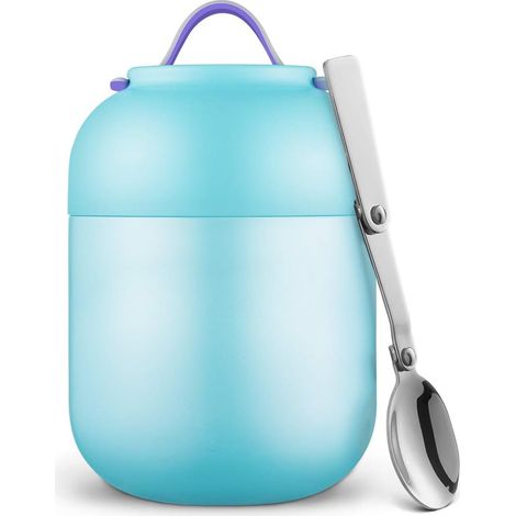 Boîtes Alimentaires Isothermes, Thermos étanche Portable 700 ML avec Cuillère Pliante en Acier Inoxydable, Contenant de Nourriture pour école Bureau Camping Bleu-Fei Yu (1/5)