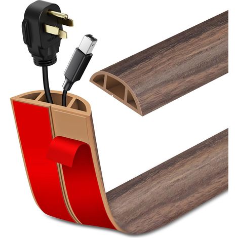 Cubierta autoadhesiva para cables de alimentación en el suelo, protección para cables, evita tropiezos (madera marrón ahumada, 1 m) (1/5)