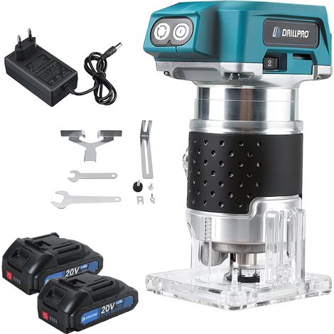 Oberfräse, bürstenloses 350-W-Akku-Oberfräsenwerkzeug, 6 mm, 6,35 mm, 8 mm Bohrfutter, mit 2 Akkus