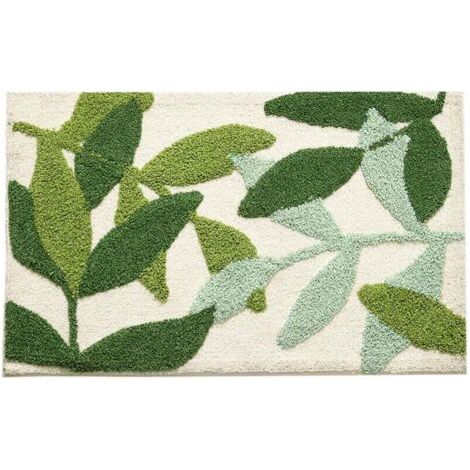 Tapis de Bain Absorbant Antidérapant à Poils Longs Extra Doux Tapis Salle de Bain Lavable en Machine pour Bain, Douche et Salle de Bain, Chambre à Coucher, 45X65 cm, Feuille Vert (1/4)