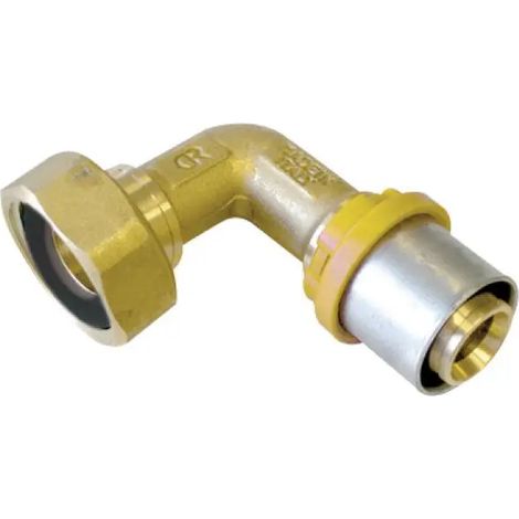 Raccordo curvo con girello e guarnizione piana per tubo multistrato a pressare gas serie 2660bp 3/4" ø16x2 TIEMME