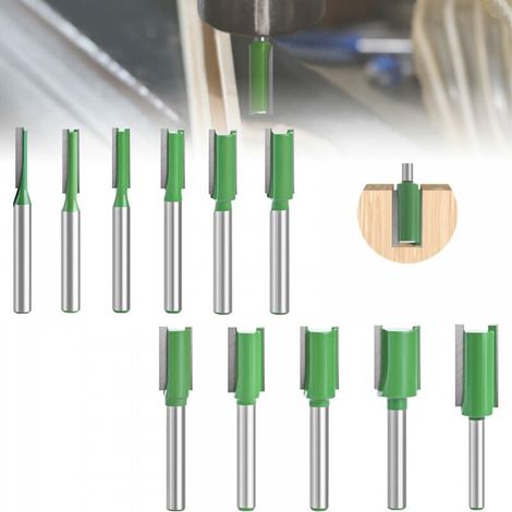 11 Pièces 6 mm Queue Fraise Defonceuse, Fraise Droite, Mèches Carbide Router Bits Fraise à Menuiserie, pour le Travail du Bois (4mm-16mm) (6mm) (11) (1/5)