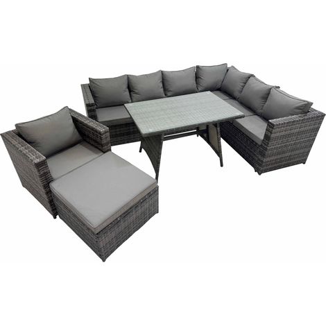 Fimous Rattan garden furniture Patio Furniture Sets with Dining Table Big Stool Chair Dark Grey Mixed (1/5)