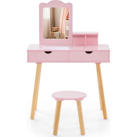 Tocador infantil 2 en 1 70 x 34 x 100 cm diseño minimalista con espejo extraíble y espacio de almacenamiento madera rosa pálido 200017607